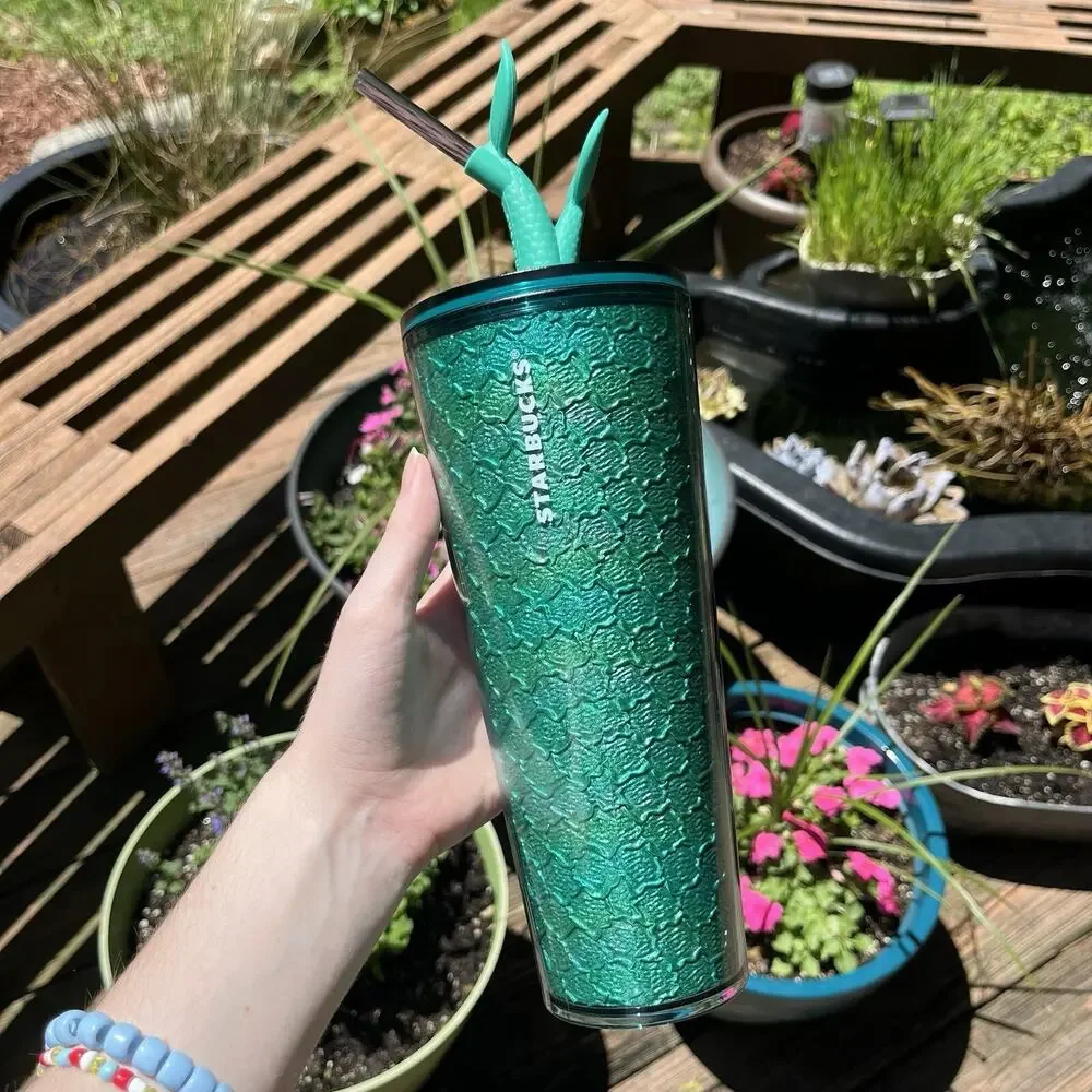 Starbucks 2025 Holographic Aqua Twin Mermaid Tail Straw Topper Tumbler NWT